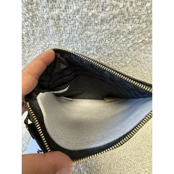 STEVE MADDEN DIAMOND QUILT POUCH BLACK FAUX LEATHER W GOLD TRIM-10in-7in-NWT - Picture 6 of 8